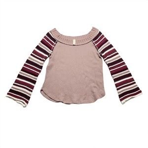 Altar’d State Waffle Knit Wide Neck Boho Mini Bell Sleeve Sweater Size Large